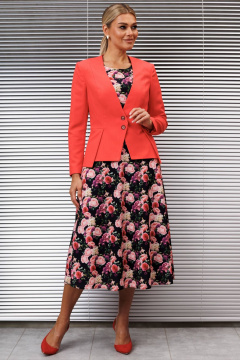 Жакет, платье Мода Юрс 2854 коралл_цветы - фото 1