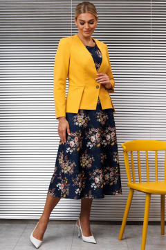 Жакет, платье Мода Юрс 2854 горчица_цветы - фото 1