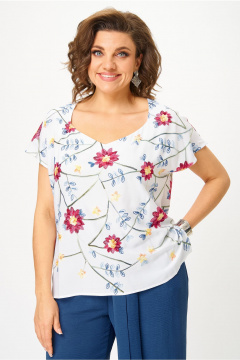 Блуза Andina city 5039-25 белый_цветы - фото 1