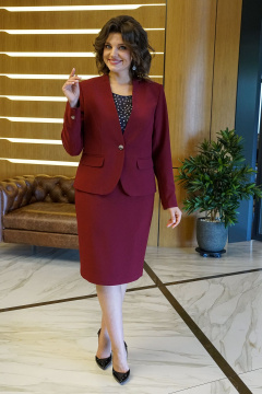 Кэжуал комплект из блузы, жакета и узкой юбки Alani Collection 1872 бордо - фото 2