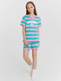 Футболка, шорты Mark Formelle 567727/25-35961ПП-0 розовая_полоска_на_бирюзе_печать_Печать - фото 1