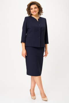 Костюм 2-ка с жакетом и юбкой, классический стиль, демисезон БелЭльСтиль 723-3_01_22+536-2_93_22 темно-синий однотон - фото 5