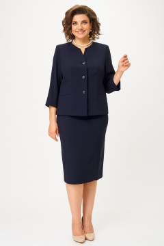 Костюм 2-ка с жакетом и юбкой, классический стиль, демисезон БелЭльСтиль 723-3_01_22+536-2_93_22 темно-синий однотон - фото 4