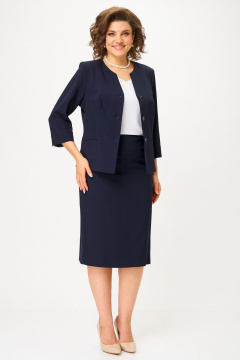 Костюм 2-ка с жакетом и юбкой, классический стиль, демисезон БелЭльСтиль 723-3_01_22+536-2_93_22 темно-синий однотон - фото 2