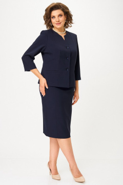 Костюм 2-ка с жакетом и юбкой, классический стиль, демисезон БелЭльСтиль 723-3_01_22+536-2_93_22 темно-синий однотон - фото 1