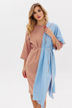 Палантин, платье Anastasia 1188.1 гусиная_лапка_оранжево-голубой - фото 1