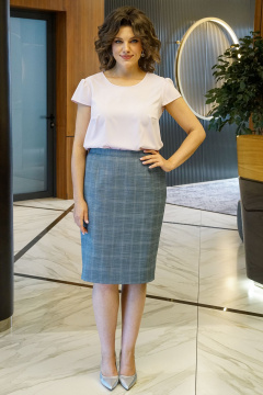 Блуза, жакет, юбка Alani Collection 2382 серо-голубая_клетка - фото 5