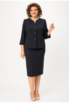 Костюм 2-ка с жакетом и юбкой, деловой стиль, демисезон БелЭльСтиль 723-3_01_22+536-2_93_22 черный однотон - фото 1