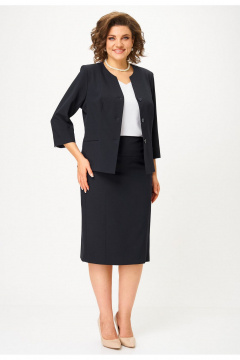 Костюм 2-ка с жакетом и юбкой, деловой стиль, демисезон БелЭльСтиль 723-3_01_22+536-2_93_22 черный однотон - фото 3