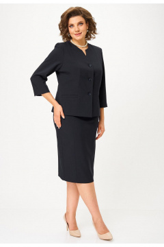 Костюм 2-ка с жакетом и юбкой, деловой стиль, демисезон БелЭльСтиль 723-3_01_22+536-2_93_22 черный однотон - фото 2
