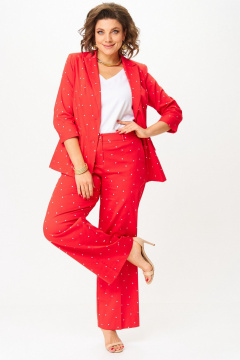 Брюки, жакет БелЭльСтиль 412-3_14_22+601-3_08_22 красный горох - фото 4