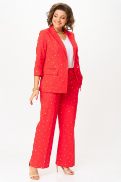 Брюки, жакет БелЭльСтиль 412-3_14_22+601-3_08_22 красный горох - фото 3