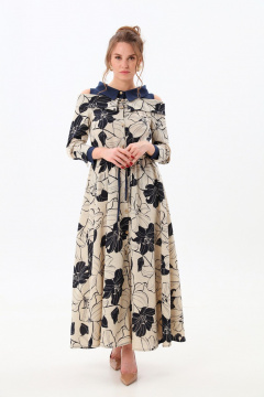 Платье NikVa 985-1 сине-песочные_лилии - фото 1