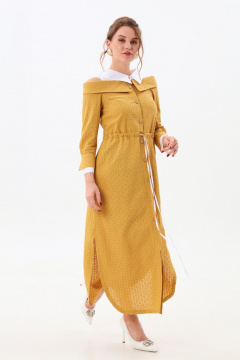 Платье NikVa 985-2 горчица_молоко - фото 2