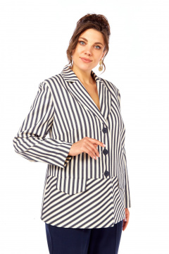 Жакет Элль-стиль 2393ж молоко_темно-син_полоска - фото 5