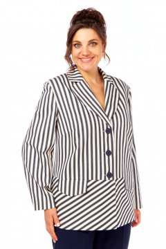 Жакет Элль-стиль 2393ж молоко_темно-син_полоска - фото 2