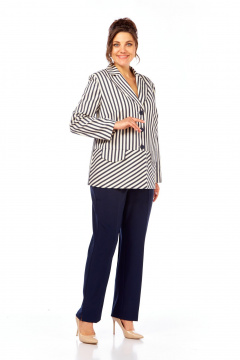 Брюки, жакет Элль-стиль 2393 молоко_темно-син_полоска - фото 3