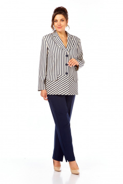 Брюки, жакет Элль-стиль 2393 молоко_темно-син_полоска - фото 2