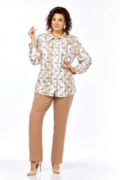 Блуза, брюки Элль-стиль 2395 бежевый_принт - фото 3