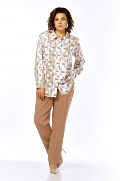 Блуза, брюки Элль-стиль 2395 бежевый_принт - фото 2