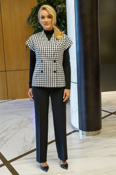 Блуза, брюки, жилет Alani Collection 2385 клетка-черный - фото 5