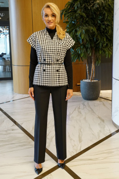 Блуза, брюки, жилет Alani Collection 2385 клетка-черный - фото 1