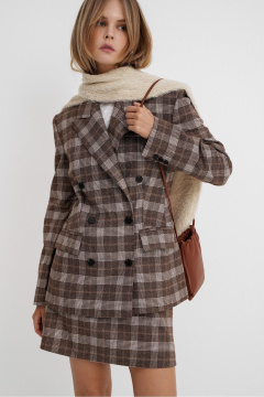 Костюм-двойка жакет и мини-юбка в клетку из текстиля PiRS 5756 коричневый - фото 3