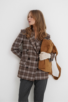 Жакет свободного кроя в клетку из текстиля PiRS 5758 коричневый - фото 3