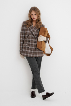 Жакет свободного кроя в клетку из текстиля PiRS 5758 коричневый - фото 2