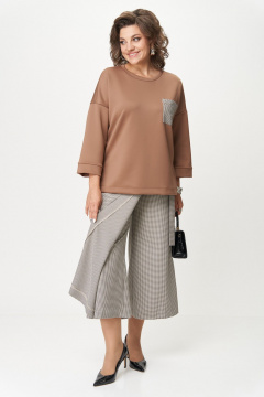 Джемпер, кюлоты Michel chic 1362/2 коричневый,клетка - фото 3