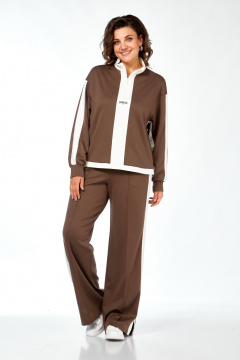 Костюм спортивный брюки джемпер больших размеров Ольга Стиль С-948 коричневый - фото 1