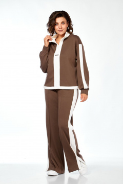 Костюм спортивный брюки джемпер больших размеров Ольга Стиль С-948 коричневый - фото 4