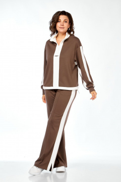 Костюм спортивный брюки джемпер больших размеров Ольга Стиль С-948 коричневый - фото 3