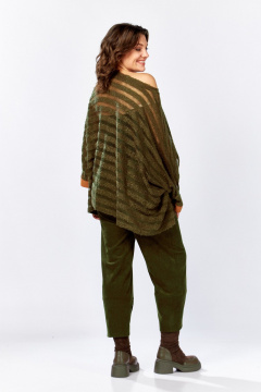 Комплект из брюк-бананов и пончо из вельвета и букле ZigzagStyle 499 хаки - фото 4