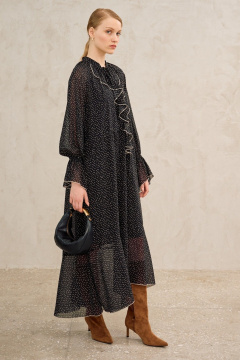 Платье шифоновое в горошек - черное Lokka 1681черный/принт_горох - фото 3