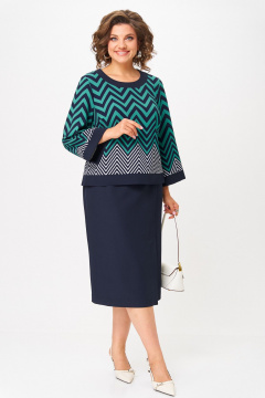 Блуза, юбка Aira Style 24126 ментолово-синий - фото 5