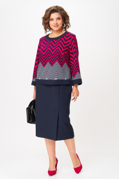Блуза, юбка Aira Style 24126 малиново-синий - фото 1