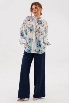 Блуза, брюки Amberа Style 2135 молоко-синий - фото 2