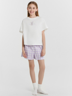 Футболка, шорты Mark Formelle 567748/25-37440ПП-14 белый_клетка_на_св.лиловом_3_сл_на_пол - фото 3