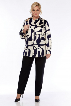 Блуза, брюки СиБон 0343 синий_беж- черный - фото 2