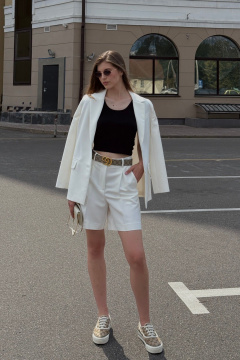 Жакет прямого кроя с подкладкой и подплечниками DNM 031 молочный - фото 1