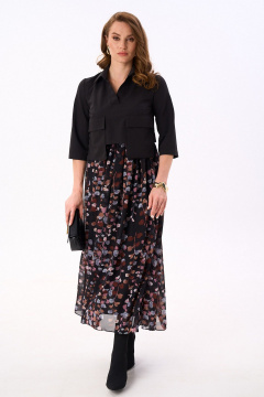 Платье NikVa 514-3 чёрный_листья_мультиколор - фото 3
