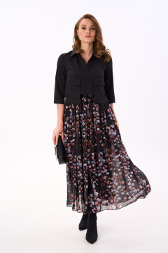 Платье NikVa 514-3 чёрный_листья_мультиколор - фото 1