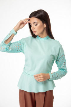 Блуза из кружевной ткани с открытыми плечами, демисезон Anelli 495 мята - фото 1