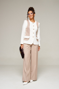 Брюки, жакет Beautiful&Free 6373 молочный+песочный - фото 5