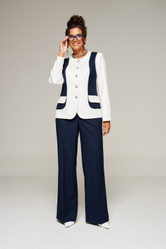 Брюки, жакет Beautiful&Free 6373 молочный+темно-синий - фото 4