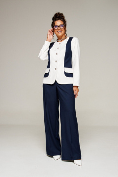 Брюки, жакет Beautiful&Free 6373 молочный+темно-синий - фото 2