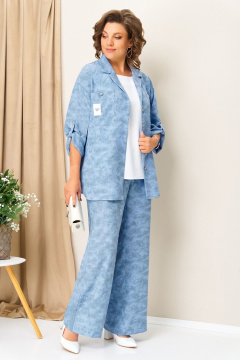 Блуза, брюки, жакет VOLNA 1415 серо-голубой - фото 3
