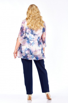 Блуза, брюки Элль-стиль 2213/9 сирень_принт_цветы - фото 4