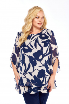 Блуза Элль-стиль 2213.8а  темно-синий+бежевый - фото 5